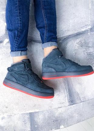 ❄️nike air force winter grey/red❄️кроссовки мужские замшевые, серые/красные найк зимние5 фото