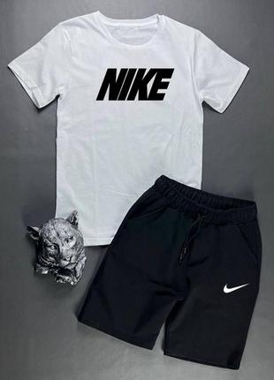 Костюм футболка шорты с принтом нашивкой на груди и шортах найк nike с карманами&nbsp; комплект из хлопка черный белый, серый базовый мужской5 фото