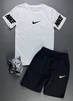 Костюм футболка шорты с принтом нашивкой на груди и шортах найк nike с карманами&nbsp; комплект из хлопка черный белый, серый базовый мужской8 фото