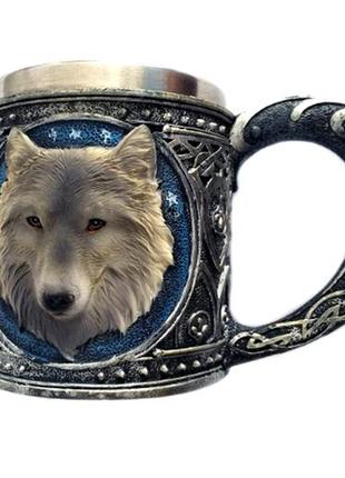 Кружка чашка  волк 3d нержавеющая сталь