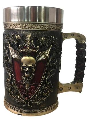 Кружка чашка 3d skull mug череп пивний кухоль з гербом крилатого черепа