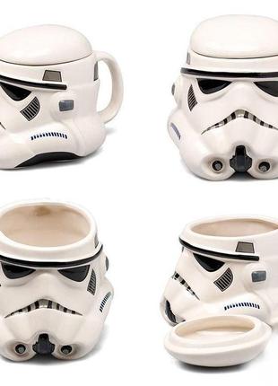 Чашка гуртка келих з кришкою star wars 3d штурмовик (біла) кераміка