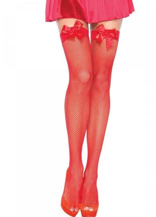 Leg avenue fishnet thigh highs with bow os red feromon