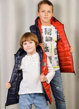 Детские двусторонние жилетки для мальчиков и девочек, модель pl, цвет синий с красным, размеры 98-1584 фото