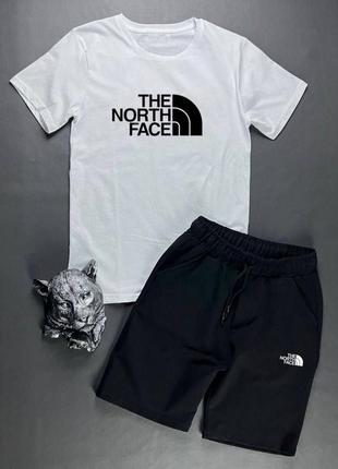 Костюм зе нот фэйс the north face футболка с принтом на груди шорты с карманами комплект черный белый серый мужской из хлопка3 фото