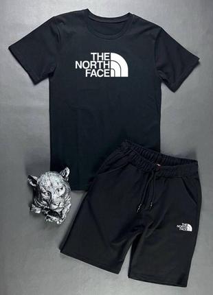 Костюм зе нот фейс the north face футболка з принтом на грудях шорти з карманами комплект чорний білий сірий чоловічий з бавовни