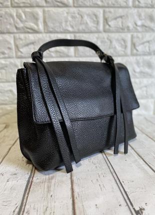 Італійська шкіряна сумка середнього розміру чорна2 фото