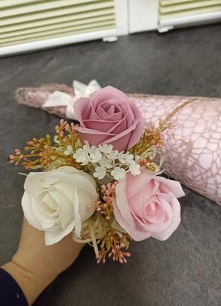 Букет-міні із мильних квітів на 3 троянди