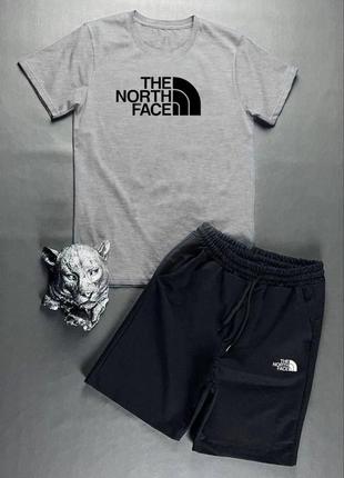 Костюм зе нот фэйс the north face футболка с принтом на груди шорты с карманами комплект черный белый серый мужской из хлопка
