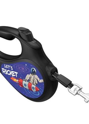 Повідець-рулетка для собак waudog r-leash, малюнок "ракета", розмір xs, довжина 3 м (до 12 кг)