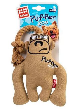 Игрушка для собак обезьяна с пищалкой gigwi puffer zoo, текстиль, веревка, 31 см