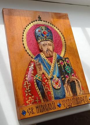 Ікона св. миколай чудотворець з дерева ручної роботи2 фото