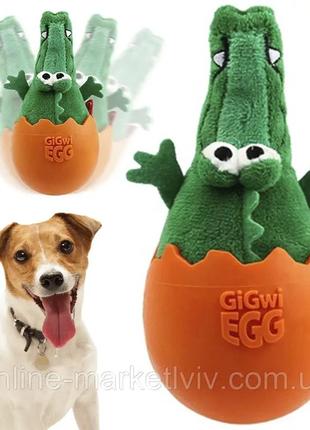 Іграшка для собак крокоділ-неваляшка з пищалкою gigwi egg, текстиль, гума, 14