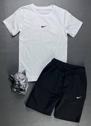 Костюм футболка з принтом нашивкою найк nike fabric на грудях шорти з карманами комплект з бавовни чорний білий сірий базовий чоловічий трендовий