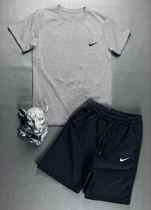 Костюм футболка з принтом нашивкою найк nike fabric на грудях шорти з карманами комплект з бавовни чорний білий сірий базовий чоловічий трендовий