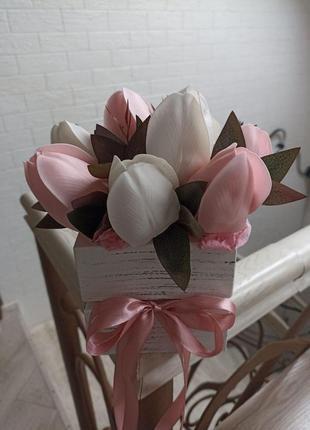 Букет мыльных тюльпанов в деревянной коробке  "любимой" в аквариуме8 фото