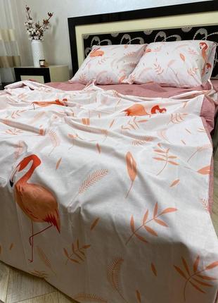 Комплект постельного белья евро (осенние фламинго)