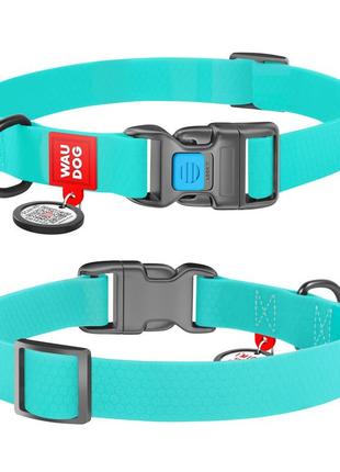 Нашийник для собак водостійкий waudog waterproof, світиться, ментоловий, розмір s (23-35 см), ширина 15 мм
