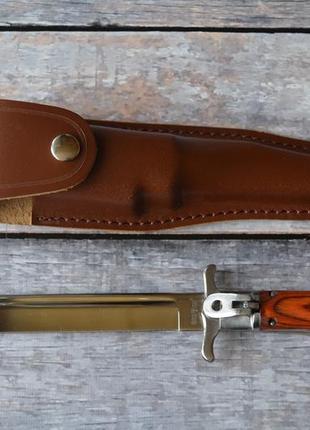 Охотничий складной штык нож свинокол, с кожаным чехлом в комплекте, отличный подарок мужчине2 фото