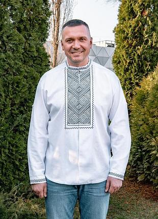 Мужская  вышиванка с длинным рукавом, белая льняная рубашка на пуговицах