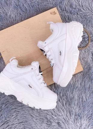 Женские💎buffalo classic low white💎зимние белые стильные кроссовки с мехом, зима буффало.