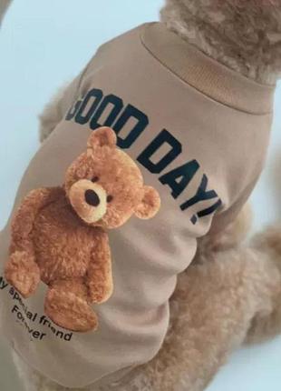 Толстовка для собак з ведмедиком тедді на флісі світло-коричнева s1 фото