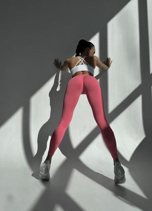 Спортивные женские леггинсы / лосины easy (нежно-розовые, баблгам) однотонные с пушап для фитнеса, йоги, бега6 фото