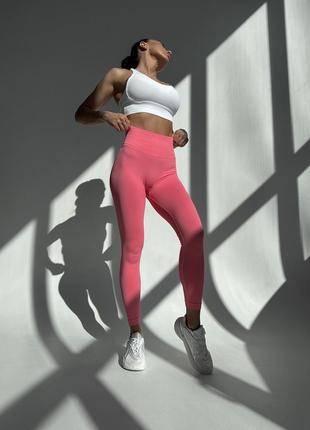 Спортивные женские леггинсы / лосины easy (нежно-розовые, баблгам) однотонные с пушап для фитнеса, йоги, бега3 фото