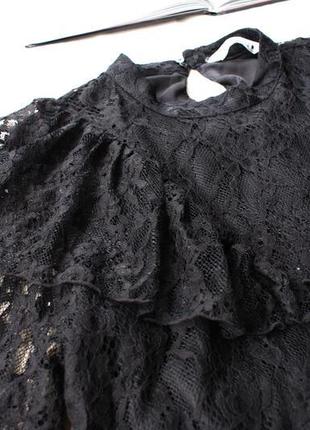 Брендовое черное кружевное платье мини с рюшами гипюр от zara6 фото