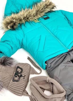 Куртка зимняя детская на утеплителе с искусственной опушкой мята