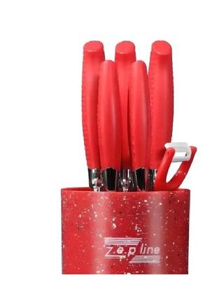 Професійний набір ножів zepline zp-046 з підставкою набір кухонних ножів 7 предметів червоний2 фото