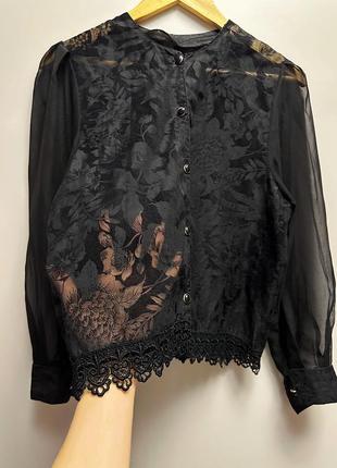 Блузка черная блузка прозрачная стильная красивая рубашка xs s m полупрозрачная модная 44 46