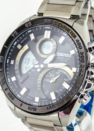 Мужские кварцевые наручные стрелочные часы с хронографом skmei wq010. металлический браслет.
