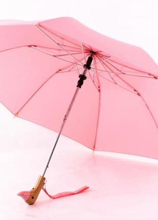 Зонт с деревянной ручкой голова утки (розовый)