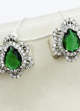 Сережки срібні зі смарагдом альпінітом 5,32 г6 фото