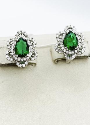 Сережки срібні зі смарагдом альпінітом 5,32 г2 фото