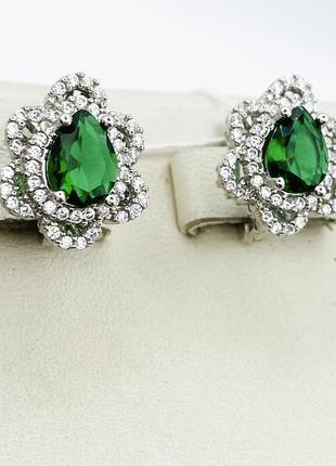 Сережки срібні зі смарагдом альпінітом 5,32 г5 фото