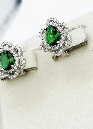 Сережки срібні зі смарагдом альпінітом 5,32 г4 фото