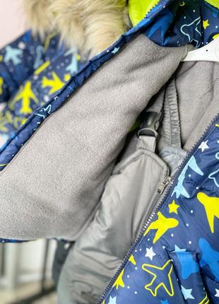 Костюм зимний самолетик детский на утеплителе, штаны полукомбинезон6 фото