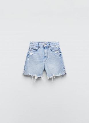 Жіночі джинсові шорти zara зара подовжені з потертостями 38, 36 розмір