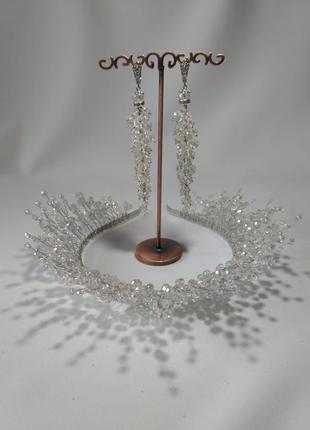 Набір прикрас на весілля: діадема і сережки-гроны з кришталю