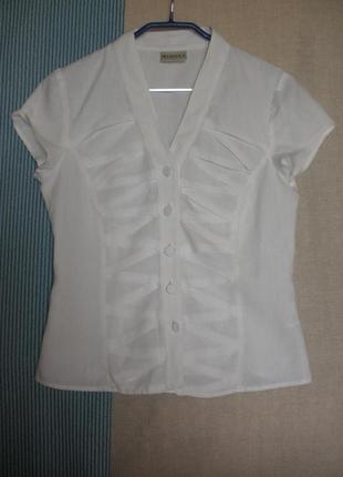 Льняная белая блузка minuet деловой стиль короткий рукав1 фото