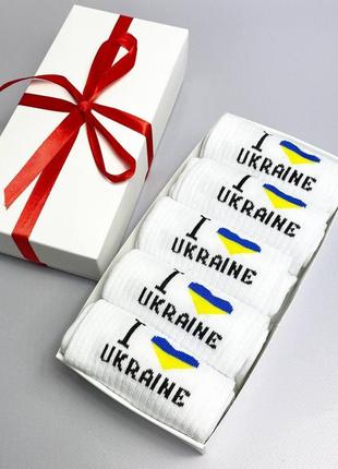 Набір чоловічих патріотичних шкарпеток 40-45 на 5 пар у подарунковій коробці із стрічкою