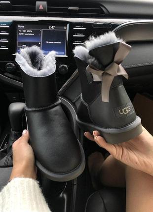 Кожаные сапоги ugg с бантом и натуральной овчиной /осень/зима/весна😍2 фото