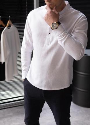 Мужская рубашка стильная однотонная белая classic3 фото