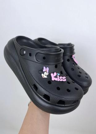 Crocs женские кроксы сабо classic crush black черные original1 фото