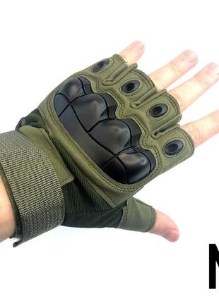 Тактичні безпалі рукавички з резиновими кісточками олива хакі літні військові рукавиці штурмові зсу