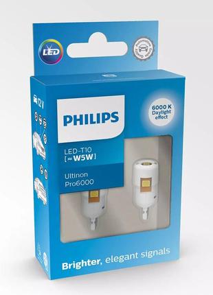 Комплект светодиодных ламп philips 11961cu60x2 w5w (t10) led white ultinon pro6000 si 6000 k