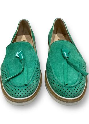 Женские замшевые слиперы с перфорацией летние зеленые туфли турция 15112 mario muzi 23027 фото
