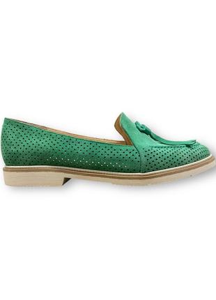 Женские замшевые слиперы с перфорацией летние зеленые туфли турция 15112 mario muzi 23021 фото